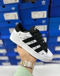 Adidas Campus Beyaz Gazete Baskılı Günlük Spor Ayakkabı - Resim 3