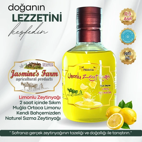 Limonlu Zeytinyağı - Gerçek Limon -0,3 asit - Soğuk Sıkım - Erken Hasat 250 ML ürün görseli 1