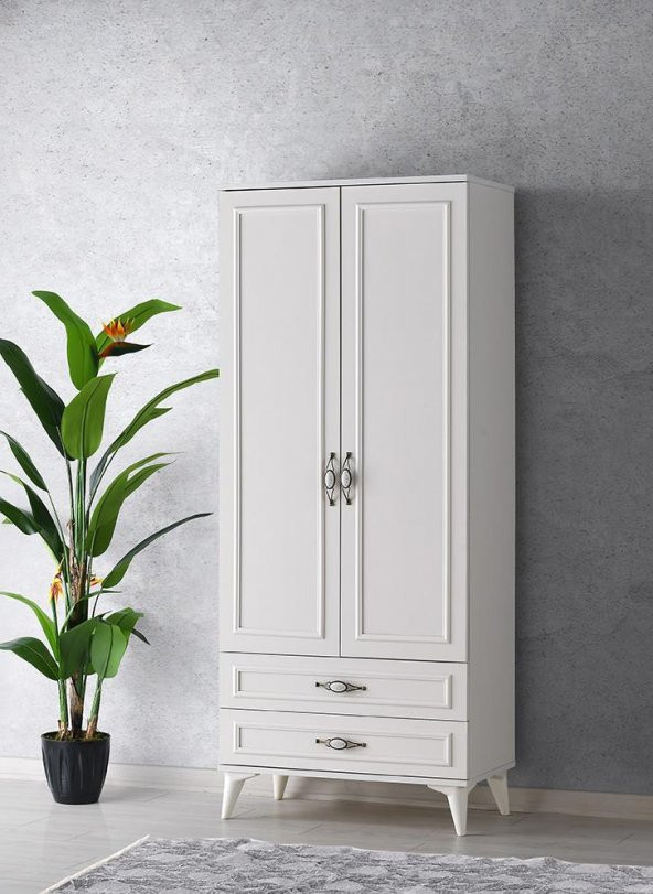 Erezoğulları Mobilya Irmak 2 Kapılı 2 Çekmeceli GarElbise Dolabı 80x48x195cm ürün görseli 1