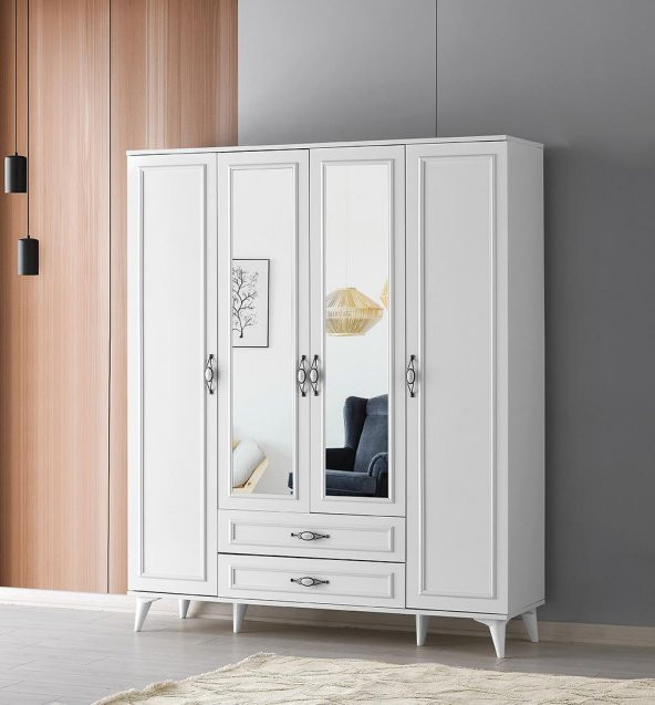Erezoğulları Mobilya Irmak 4 Kapılı 2 Çekmeceli GarElbise Dolabı 160x48x195cm ürün görseli 1