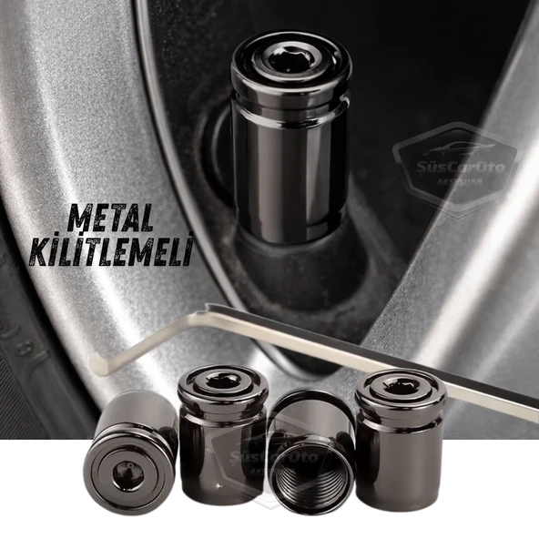 Kilitlemeli Sibop Kapağı Alyanlı Sibop Kapağı Araba Motosiklet Bisiklet Metal Sıkmalı Siyah 4 lü Set ürün görseli 1