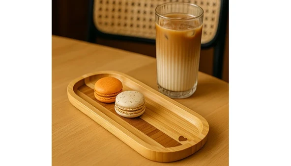 Bambu oval Sunum Tabağı, Kalp detaylı, Çerezlik (25,5 x 9,5 cm) ürün görseli 1