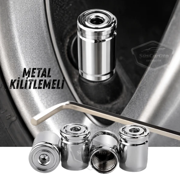 Kilitlemeli Sibop Kapağı Alyanlı Sibop Kapağı Araba Motosiklet Bisiklet Metal Sıkmalı Silver Gümüş 4 lü Set ürün görseli 1