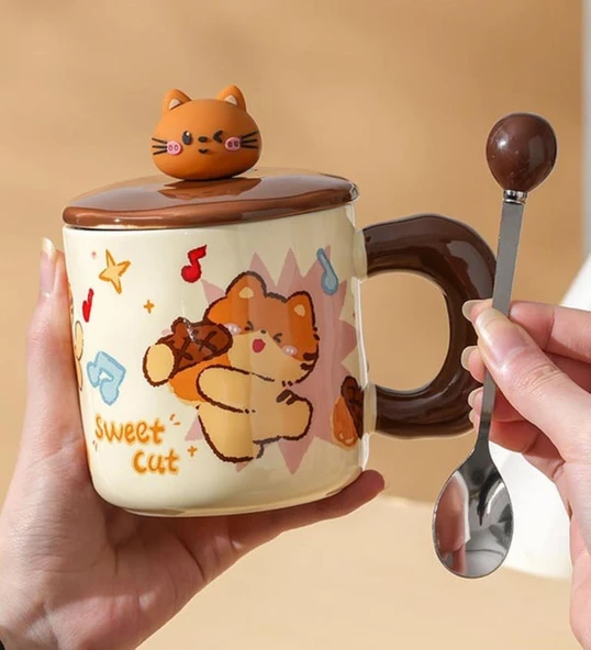 Tatlı Kedi Temalı Seramik Kupa - Resim 3