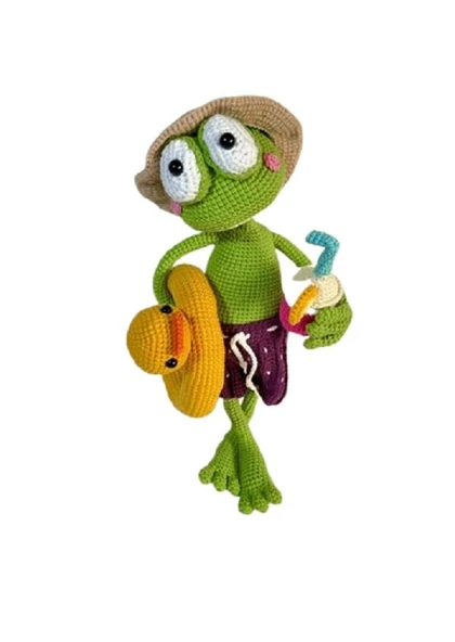 Tatilci Kurbağa Amigurumi Organik Oyuncak ürün görseli 1