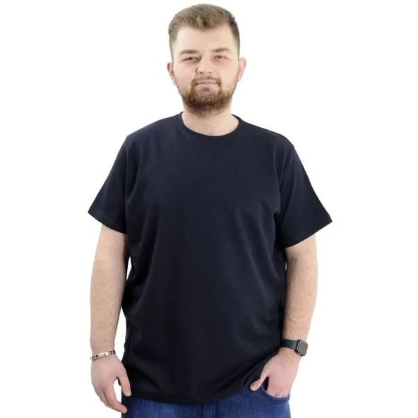 Büyük Beden Erkek T-shirt Bisiklet Yaka WAFFLE 20033 Lacivert ürün görseli 1