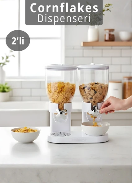 2’li Cornflakes Dispenseri 7 L Çift Hazneli Müsli Granola Kuruyemiş Kahvaltı Tahılları Sunum Aparatı ürün görseli 1
