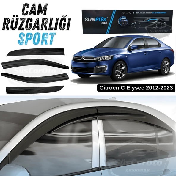 Sunplex Citroen C Elysee 2012-2023 Uyumlu Spor Cam Rüzgarlığı Seti Piano Black 4'lü Parlak Siyah ürün görseli 1