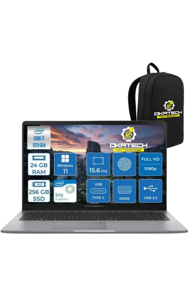 EXPERTBOOK P1503 INTELCORE I7-13620H 24GB RAM 256GB SSD WİN11 PRO 15.6” FHD NOTEBOOK + OKATECH ÇANTA ürün görseli 1
