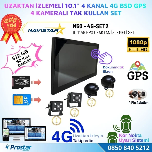 Uzaktan izlemeli 10 inç 4 Kanal 4G GPS BSD Kör Nokta Uyarı Sistemli IR Led Kameralı Profesyonel Araç Kamera Seti ürün görseli 1
