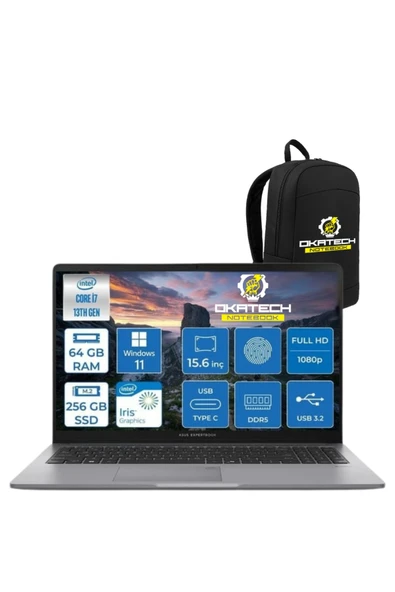 EXPERTBOOK P1503 INTELCORE I7-13620H 64GB RAM 256GB SSD WİN11 PRO 15.6” FHD NOTEBOOK + OKATECH ÇANTA ürün görseli 1