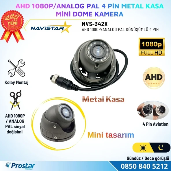 Metal Kasa AHD 1080P/Analog Pal Mini Dome Araç Kamerası 4 Pin Aviation ürün görseli 1