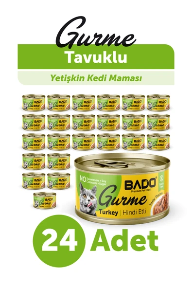BADO GURME YAŞ YETİŞKİN KEDİ MAMASI HİNDİ ETLİ 85 GR 24 ADET ürün görseli 1
