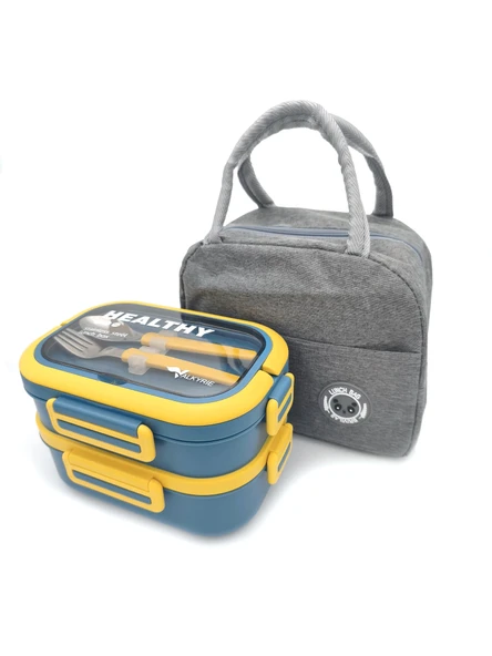 Valkyrie 304 Çelik Bölmeli Lunch Box Seti | Termal Çantalı, Bölmeli, Çatal Kaşıklı, Sızdırmaz Yemek Kabı Sarı-Yeşil ürün görseli 1