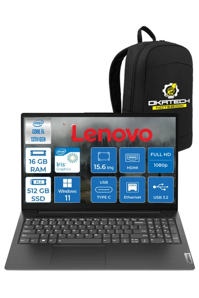 V15 G4 İNTEL i5 -13420H 16 GB RAM 512 GB NVM SSD 15.6 ” FHD WİN11PRO NOTEBOOK + OKATECH ÇANTA ürün görseli 1