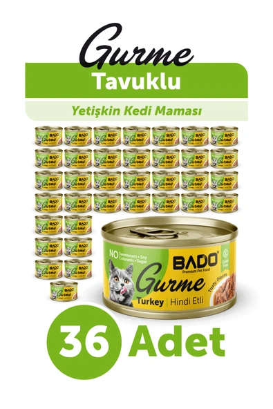 BADO GURME YAŞ YETİŞKİN KEDİ MAMASI HİNDİ ETLİ 85 GR 36 ADET ürün görseli 1