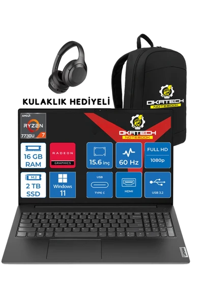 V15 RYZEN 7 7730U 16 GB RAM DDR4 2 TB SSD 15,6" FULLHD WİN11PRO NOTEBOOK + OKATECH ÇANTA ürün görseli 1