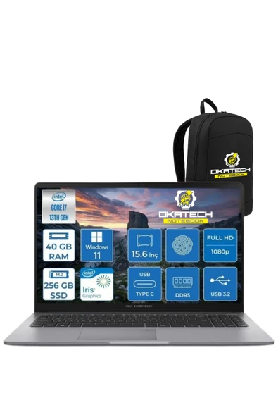 EXPERTBOOK P1503 INTELCORE I7-13620H 40GB RAM 256GB SSD WİN11 PRO 15.6” FHD NOTEBOOK + OKATECH ÇANTA ürün görseli 1