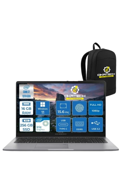 EXPERTBOOK P1503 INTELCORE I7-13620H 16GB RAM 256GB SSD WİN11 PRO 15.6” FHD NOTEBOOK + OKATECH ÇANTA ürün görseli 1