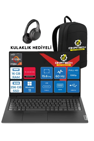 V15 RYZEN 7 7730U 16 GB RAM DDR4 256 GB SSD 15,6" FULLHD WİN11PRO NOTEBOOK + OKATECH ÇANTA ürün görseli 1
