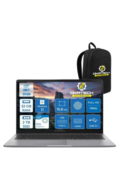 EXPERTBOOK P1503 INTELCORE I7-13620H 32GB RAM 2 TB SSD WİN11 PRO 15.6” FHD NOTEBOOK + OKATECH ÇANTA ürün görseli 1