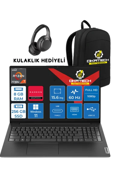 V15 RYZEN 7 7730U 8 GB RAM DDR4 256 GB SSD 15,6" FULLHD WİN11PRO NOTEBOOK + OKATECH ÇANTA ürün görseli 1