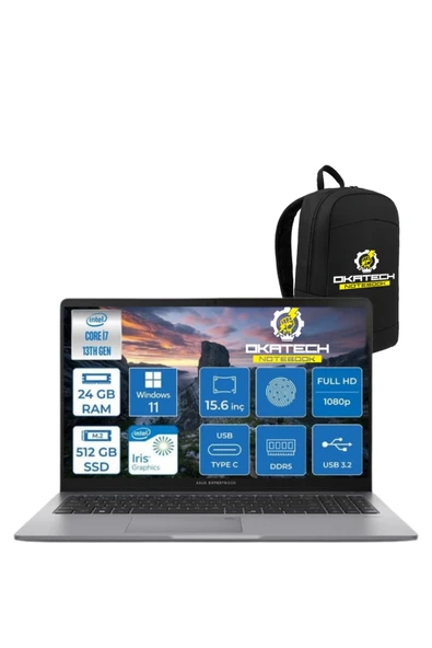 EXPERTBOOK P1503 INTELCORE I7-13620H 24GB RAM 512GB SSD WİN11 PRO 15.6” FHD NOTEBOOK + OKATECH ÇANTA ürün görseli 1