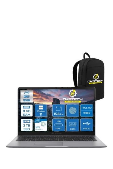 EXPERTBOOK P1503 INTELCORE I7-13620H 8 GB RAM 2 TB SSD WİN11 PRO 15.6” FHD NOTEBOOK + OKATECH ÇANTA ürün görseli 1