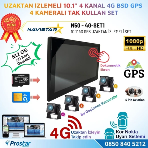 Uzaktan izlemeli 10 inç 4 Kanal 4G GPS BSD Kör Nokta Uyarı Sistemli Profesyonel Araç Kamera Seti ürün görseli 1