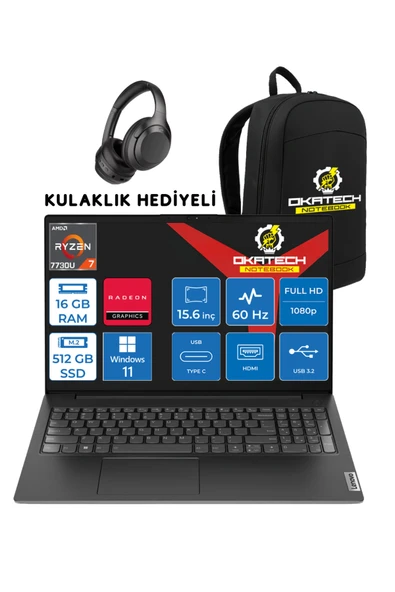V15 RYZEN 7 7730U 16 GB RAM DDR4 512 GB SSD 15,6" FULLHD WİN11PRO NOTEBOOK + OKATECH ÇANTA ürün görseli 1