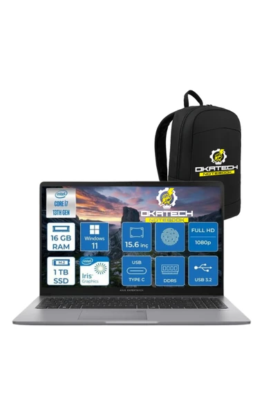 EXPERTBOOK P1503 INTELCORE I7-13620H 16GB RAM 1 TB SSD WİN11 PRO 15.6” FHD NOTEBOOK + OKATECH ÇANTA ürün görseli 1