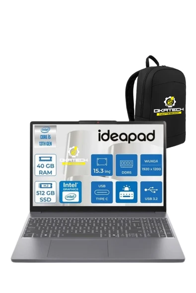 IDEAPAD SLİM 3 İ5-13420H 40 GB RAM 512 GB SSD UHD 15.3" WUXGA WİN11PRO NOTEBOOK+OKATECH ÇANTA ürün görseli 1