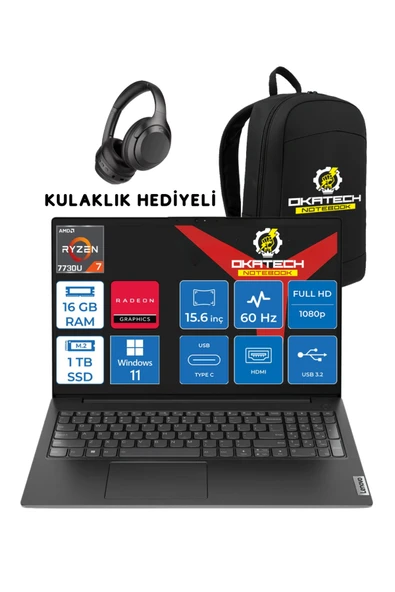 V15 RYZEN 7 7730U 16 GB RAM DDR4 1 TB SSD 15,6" FULLHD WİN11PRO NOTEBOOK + OKATECH ÇANTA ürün görseli 1