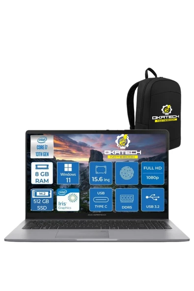 EXPERTBOOK P1503 INTELCORE I7-13620H 8GB RAM 512GB SSD WİN11 PRO 15.6” FHD NOTEBOOK + OKATECH ÇANTA ürün görseli 1