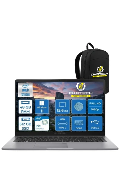 EXPERTBOOK P1503 INTELCORE I7-13620H 48GB RAM 512GB SSD WİN11 PRO 15.6” FHD NOTEBOOK + OKATECH ÇANTA ürün görseli 1