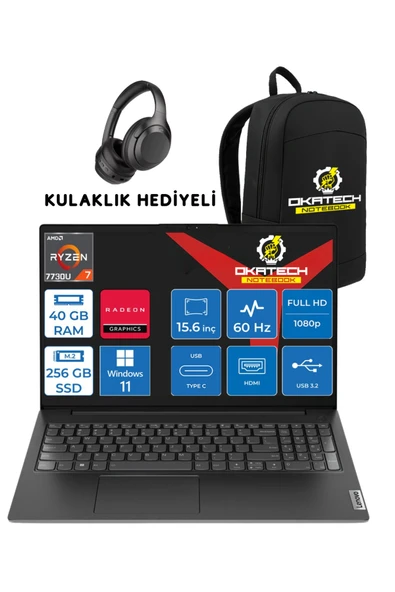 V15 RYZEN 7 7730U 40 GB RAM DDR4 256 GB SSD 15,6" FULLHD WİN11PRO NOTEBOOK + OKATECH ÇANTA ürün görseli 1