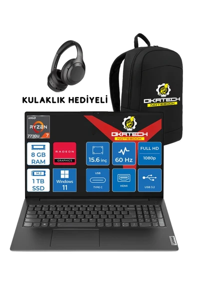 V15 RYZEN 7 7730U 8 GB RAM DDR4 1 TB SSD 15,6" FULLHD WİN11PRO NOTEBOOK + OKATECH ÇANTA ürün görseli 1