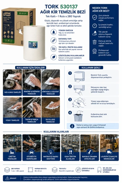 Tork 530137 Ağır Kir Temizlik Bezi Tek Katlı 1 Rulo x 280 Yaprak ürün görseli 1
