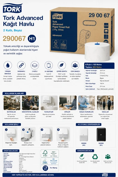 Tork 290067 Advanced Kağıt Havlu 2 Katlı 6 Adet 6x150 m ürün görseli 1