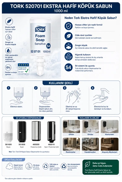Tork 520701 Ekstra Hafif Köpük Sabun 1000 ml ürün görseli 1