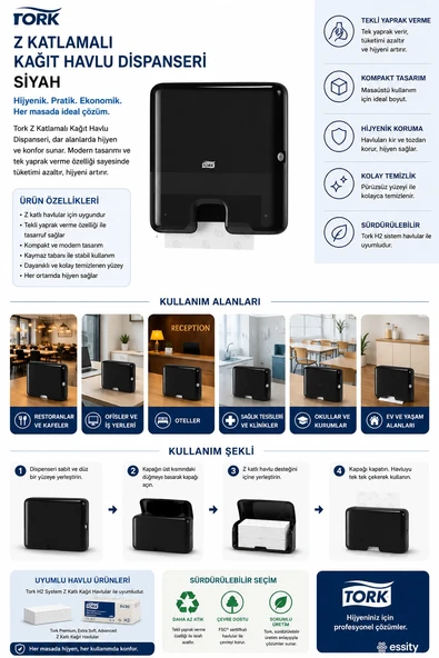 Tork 552108 Z Katlamalı Kağıt Havlu Dispanseri Siyah ürün görseli 1