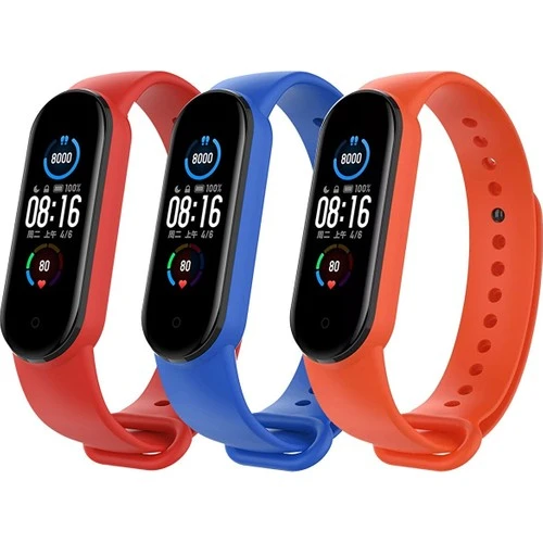 Mi7a Xiaomi Mi Band 5 ve 6 Uyumlu Kordon Seti 3lü (Kırmızı - Mavi - Turuncu) ürün görseli 1