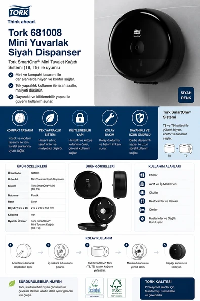 Tork 681008 Mini Yuvarlak Siyah Dispanser ürün görseli 1