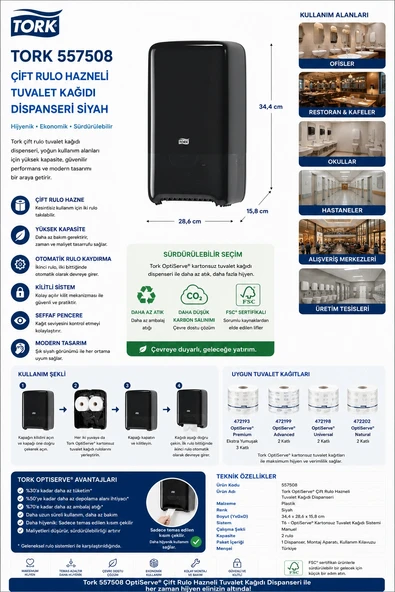 Tork 557508 Çift Rulo Hazneli Tuvalet Kağıdı Dispanseri Siyah ürün görseli 1