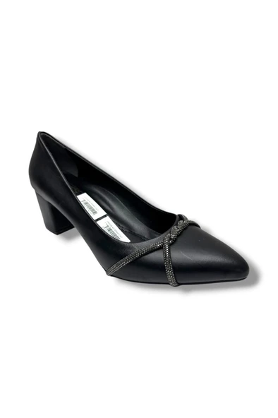 C-Shoes CV138-26 Cilt Deri Burgu Taşlı Kalın Topuk Kadın Ayakkabı 41-42 ürün görseli 1