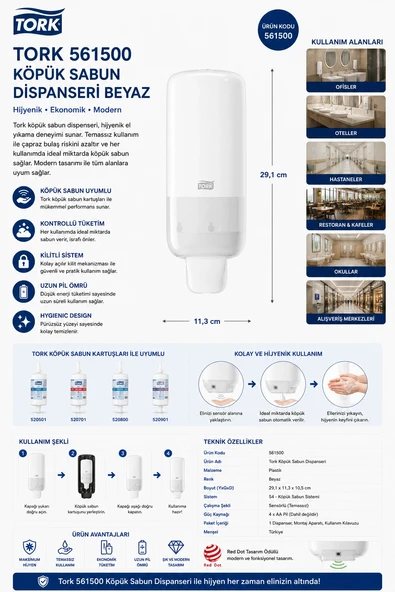 Tork 561500 Köpük Sabun Dispanseri Beyaz ürün görseli 1