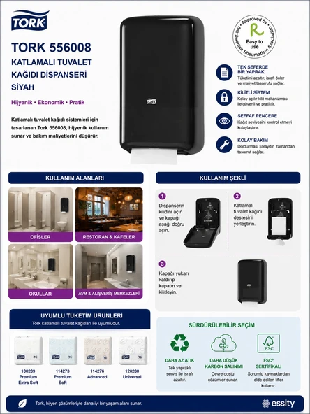Tork 556008 Katlamalı Tuvalet Kağıdı Dispanseri Siyah ürün görseli 1