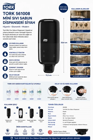 Tork 561008 Mini Sıvı Sabun Dispanseri Siyah ürün görseli 1
