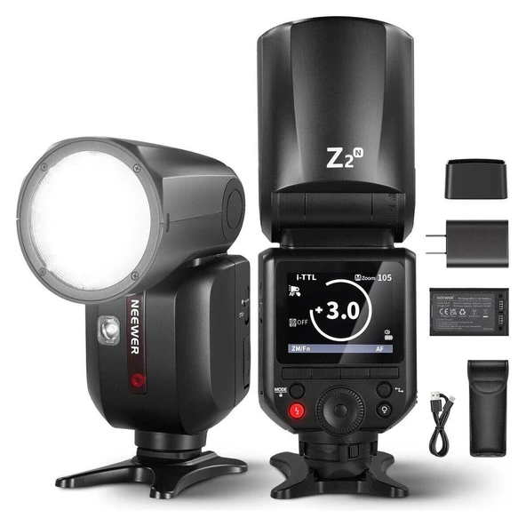 Neewer Z2PRO-N Nikon Uyumlu 76W Yuvarlak Kafa Akülü Tepe Flaşı ürün görseli 1