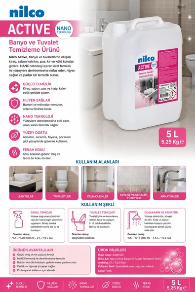 Nilco 32001650 Active Banyo ve Tuvalet Temizleme Ürünü 5 lt ürün görseli 1